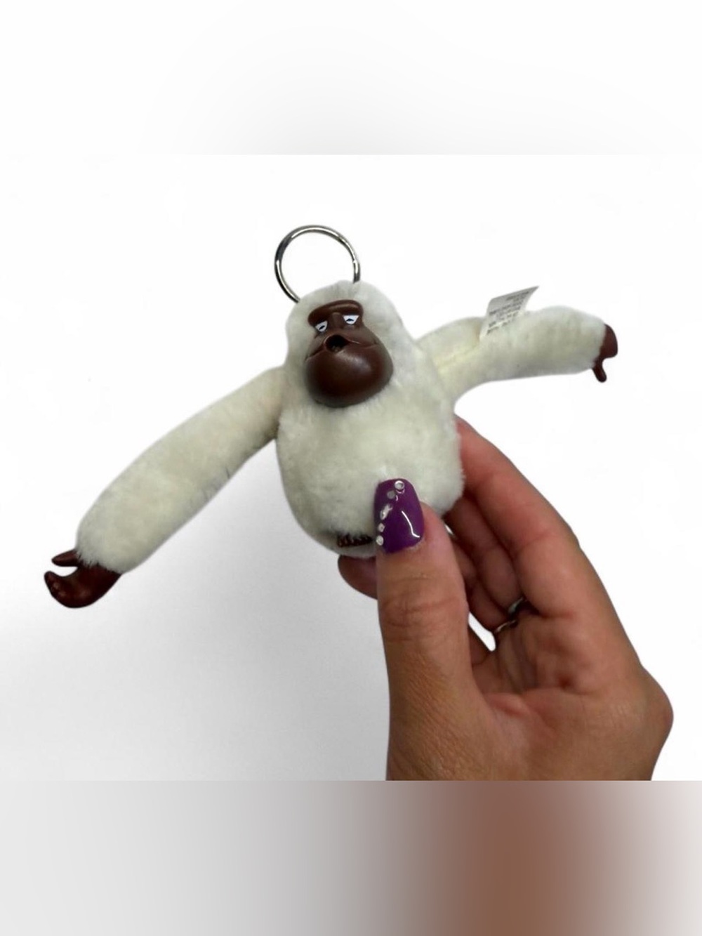 Kipling White Plush Gorilla Keyring with Brown Face